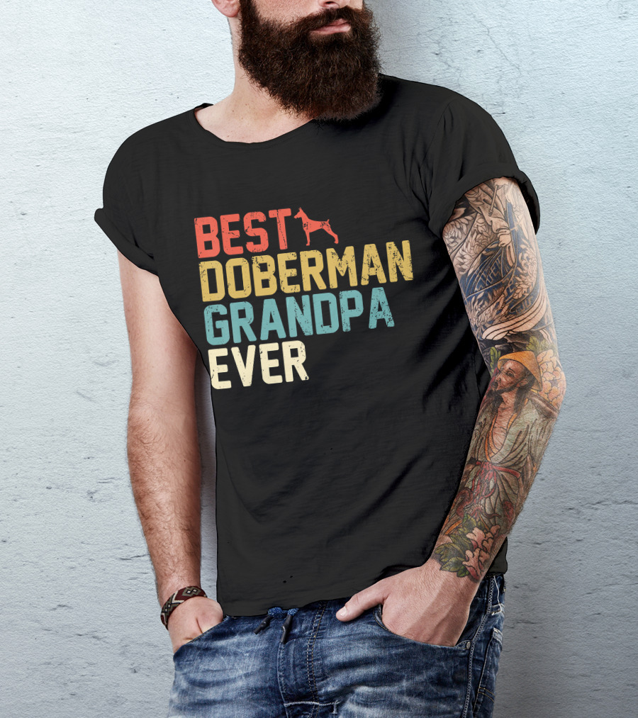 Best Doberman Grandpa Ever Retro Style Text With Dog T-Shirt
