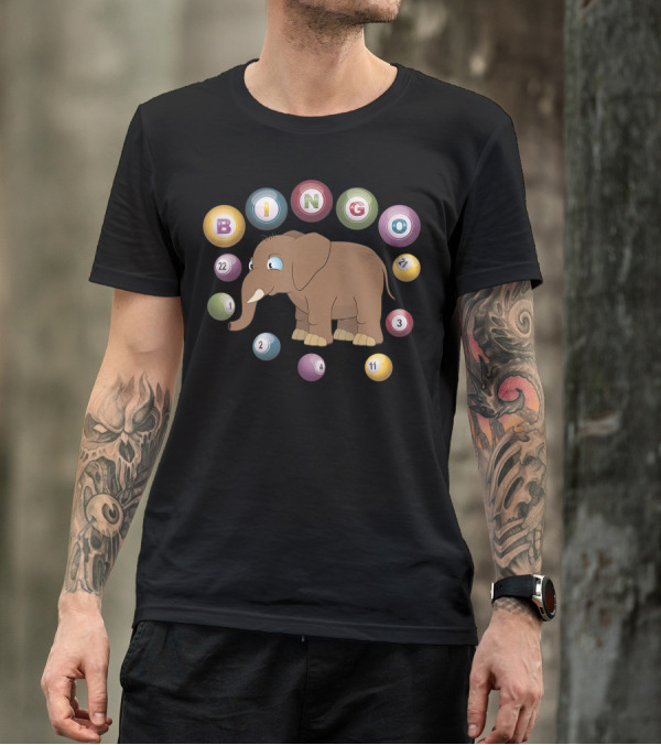 Bingo Elephant Surrounded By Bingo Balls 22 27 2 3 4 11 T-Shirt