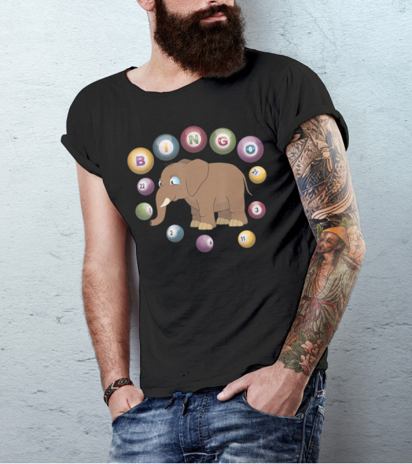 Bingo Elephant Surrounded By Bingo Balls 22 27 2 3 4 11 T-Shirt