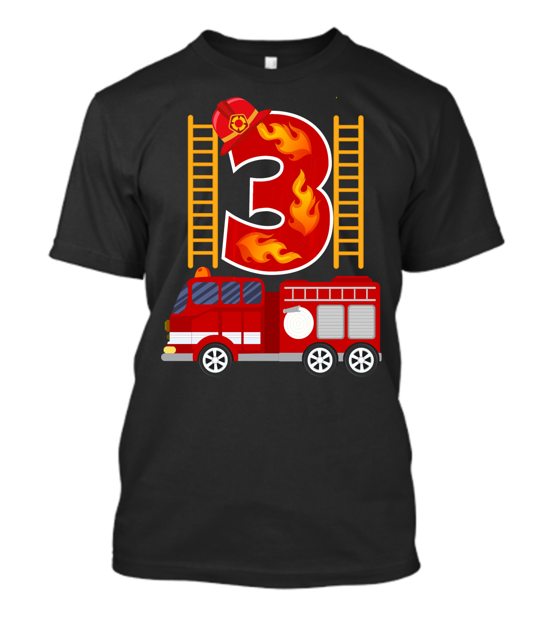 Birthday Number 3 Firetruck Firefighter Hat T-Shirt