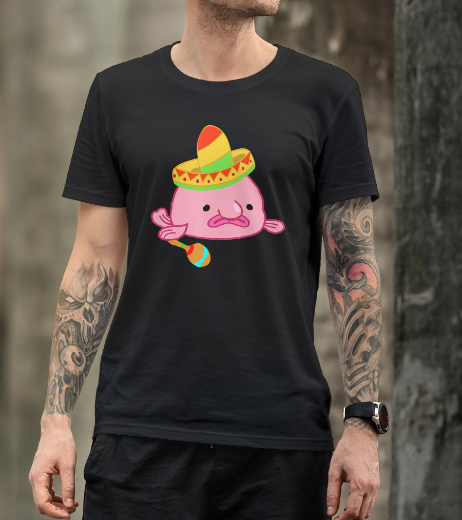 Blobfish Sombrero Costume Mexican Grumpy Blo With Maracas T-Shirt
