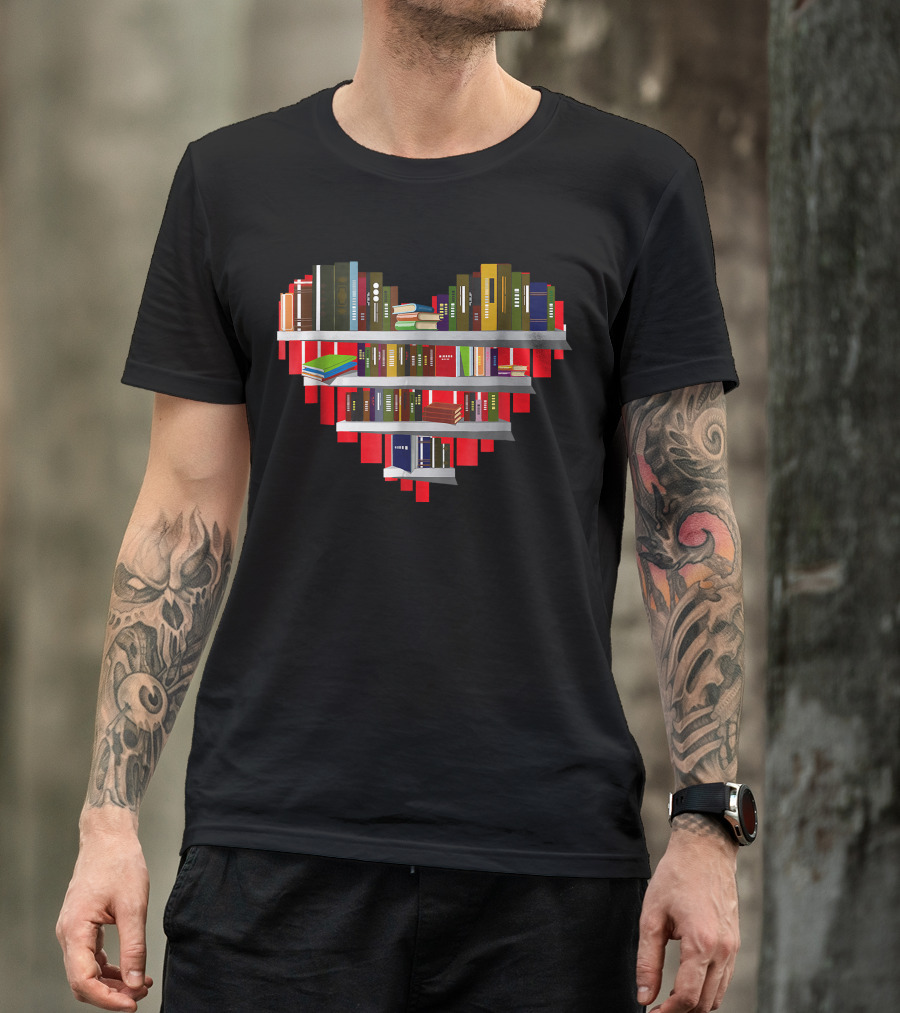 Heart Shaped Bookshelf Book Reading Club Librarian Library T-Shirt