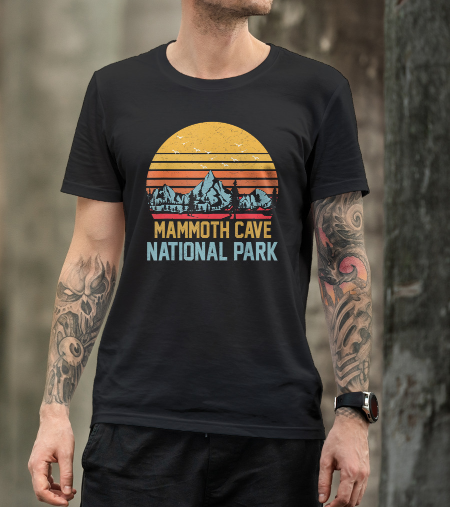 Mammoth Cave National Park Camping Hiking Retro Sunset T-Shirt
