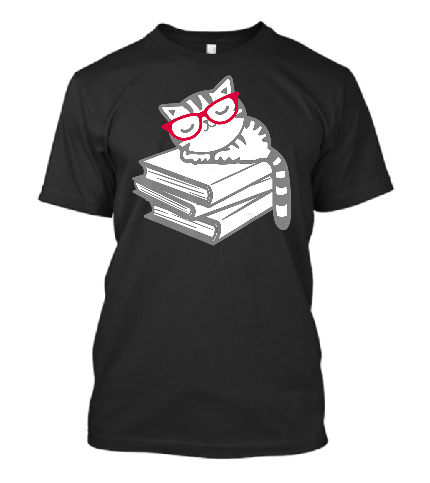 Cat Nerd Reader With Glasses Cute Geek On Books T-Shirt