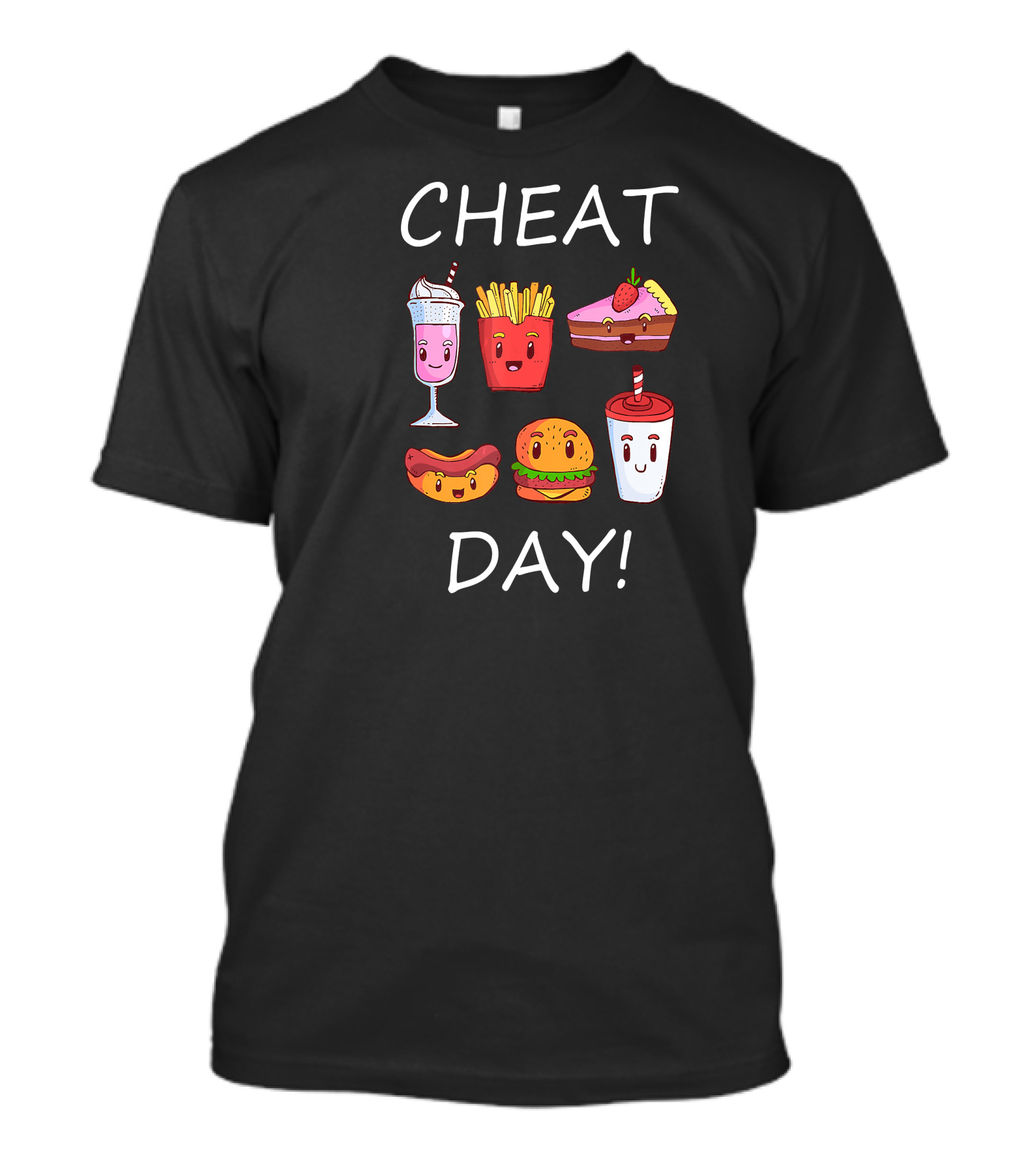 Cheat Day Funny Cheat Day Fast Food Drink Burger Cake Fries Hotdog Milkshake T-Shirt