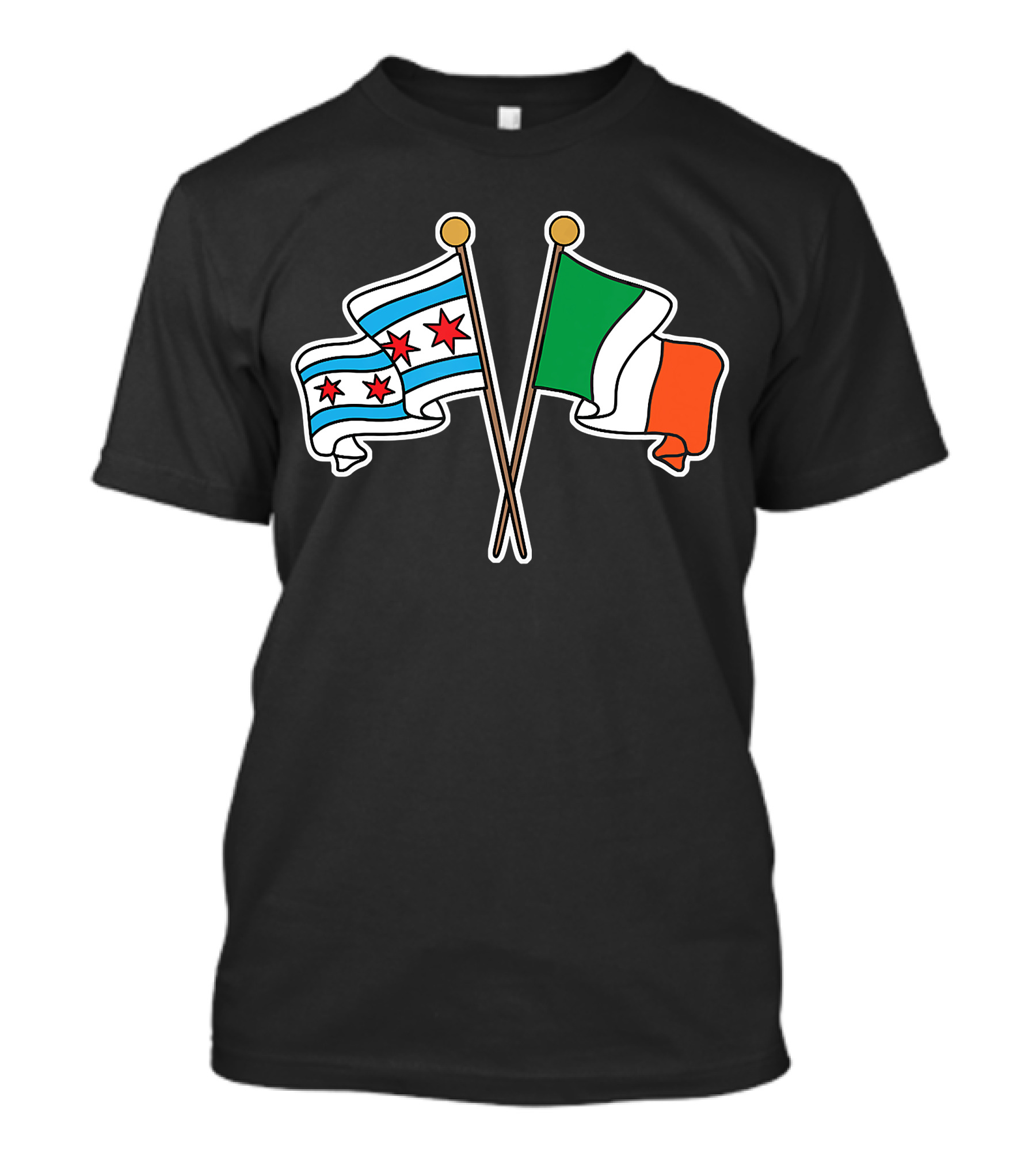 Chi Rish Chicago Flag Irish Flag Crossed Banners T-Shirt