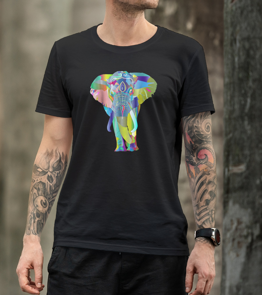 Colorful Ganesh-Inspired Elephant Psychedelic Vivid Palette T-Shirt