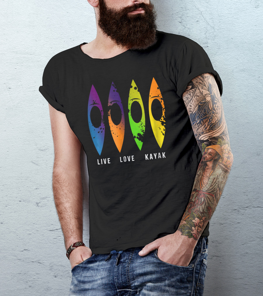 Live Love Kayak Colorful Kayaks For Outdoor Adventure T-Shirt