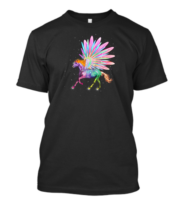 Vibrant Sparkling Rainbow Pegasus Horse With Multicolored Wings T-Shirt