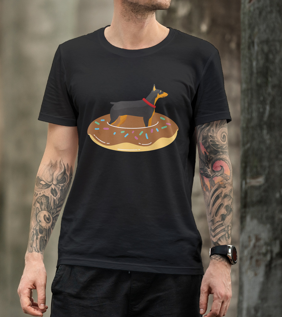 Doberman On Chocolate Sprinkled Donut Pool Float T-Shirt
