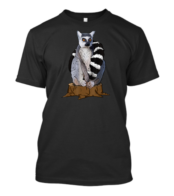 Cool Looking Lemur Face For Wild Lemu Sitting On Tree Stump T-Shirt