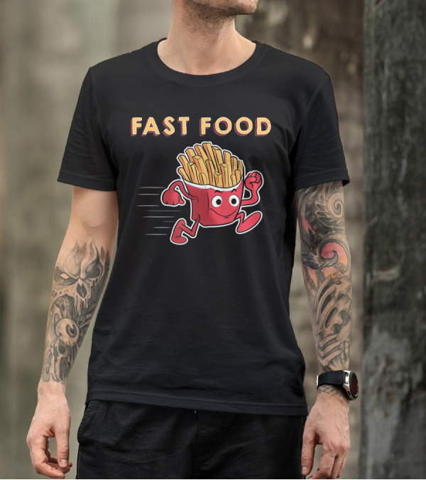 Fast Food Running French Fries Cartoon T-Shirt