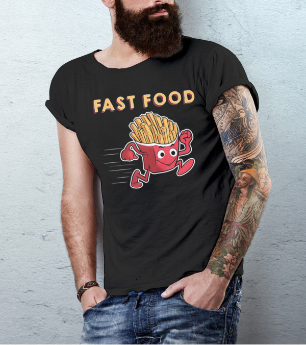 Fast Food Running French Fries Cartoon T-Shirt