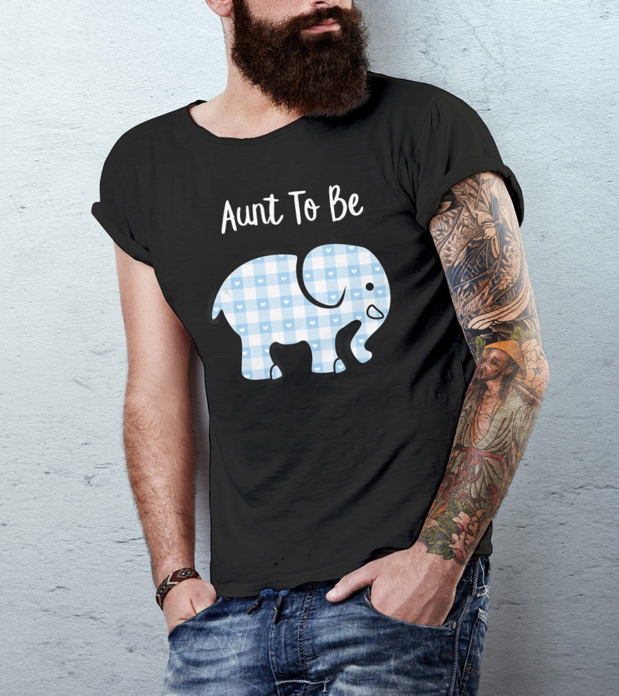 Aunt To Be Blue Plaid Elephant Boy Baby Shower T-Shirt