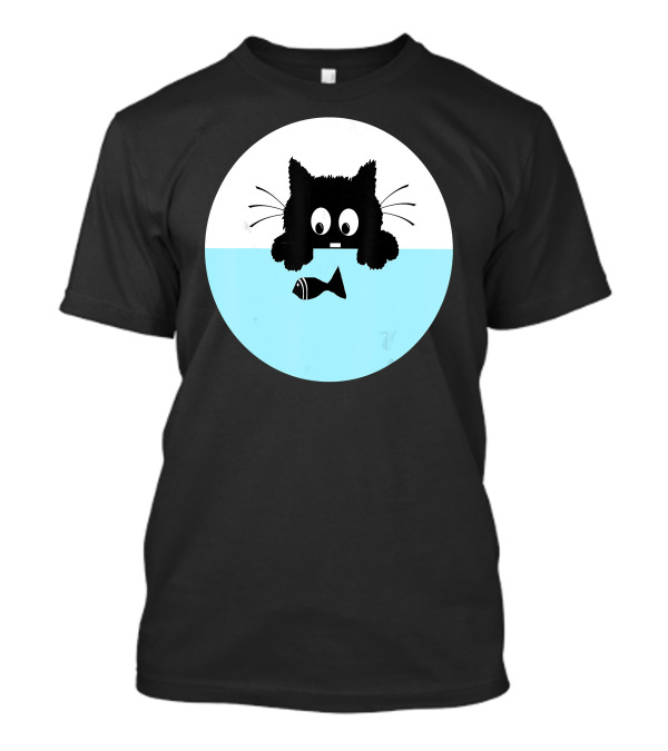 Cute Cat Watching Fish Playfully Floating Birthday T-Shirt