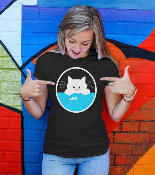 Cute Cat Watching Fish Birthday T-Shirt