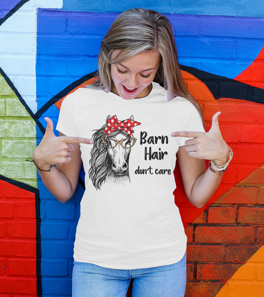 Barn Hair Don't Care Cute Cowgirl Horse With Bandana And Glasses T-Shirt