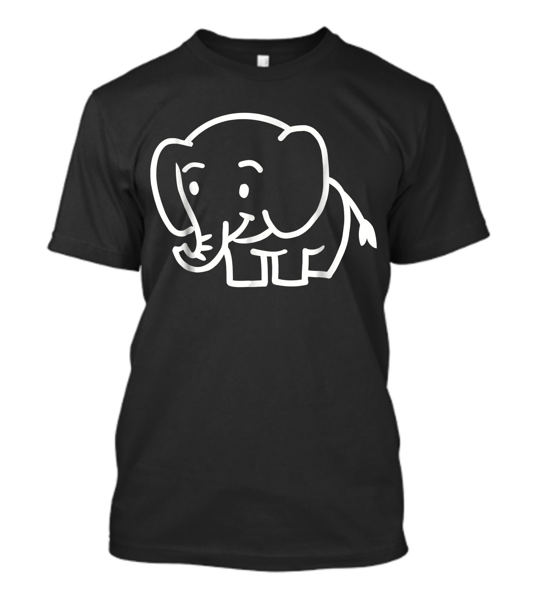 Cute Elephant Outline White Cartoon T-Shirt