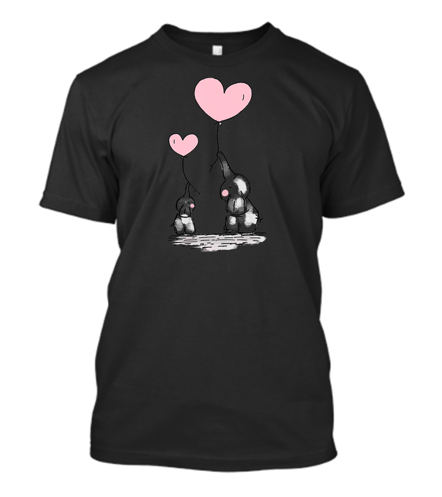 Cute Elephants Love Baby With Pink Heart Balloons T-Shirt