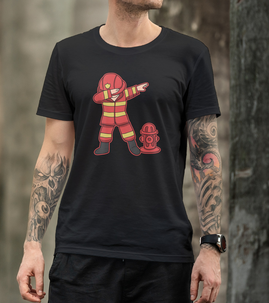 Dabbing Firefighter Dab Dance With Fire Hydrant T-Shirt