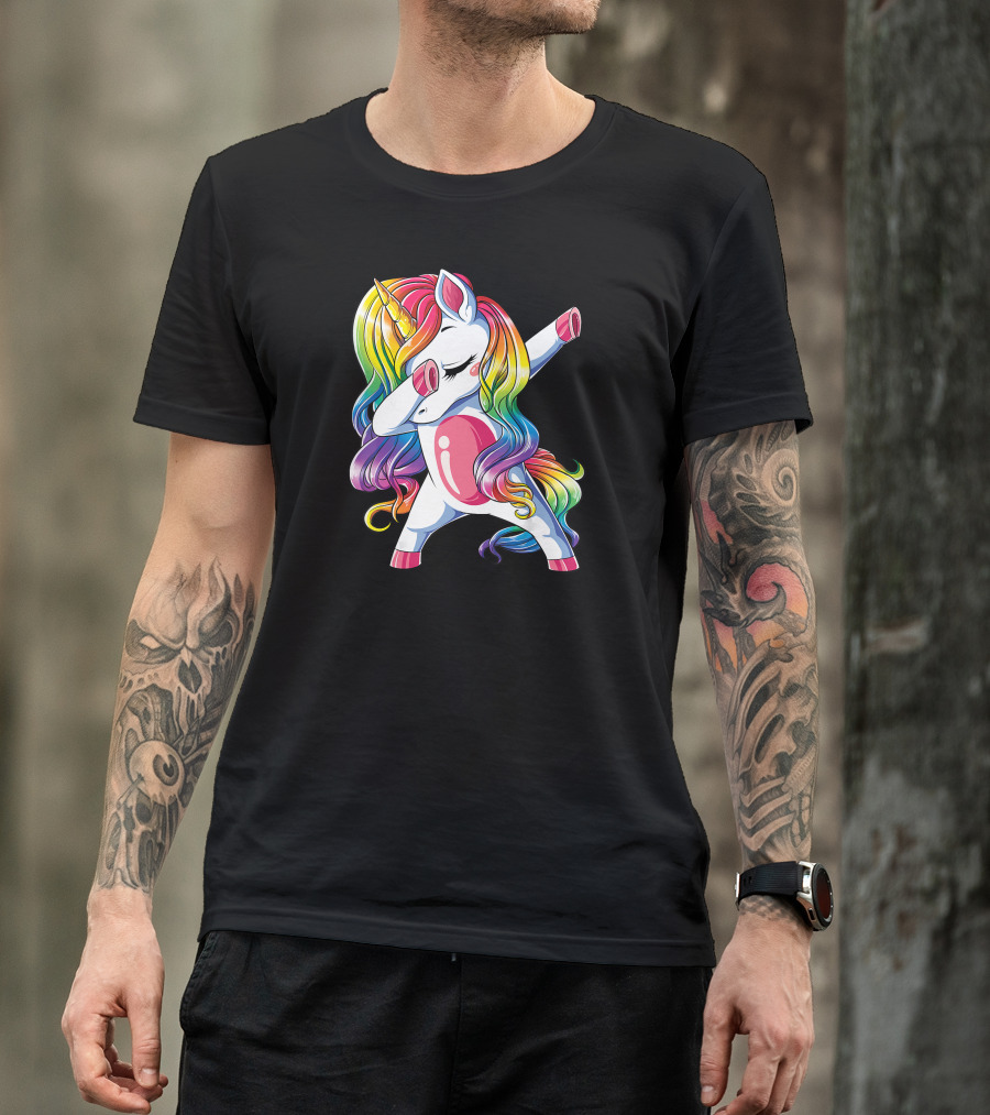 Rainbow Dabbing Unicorn Girls T-Shirt