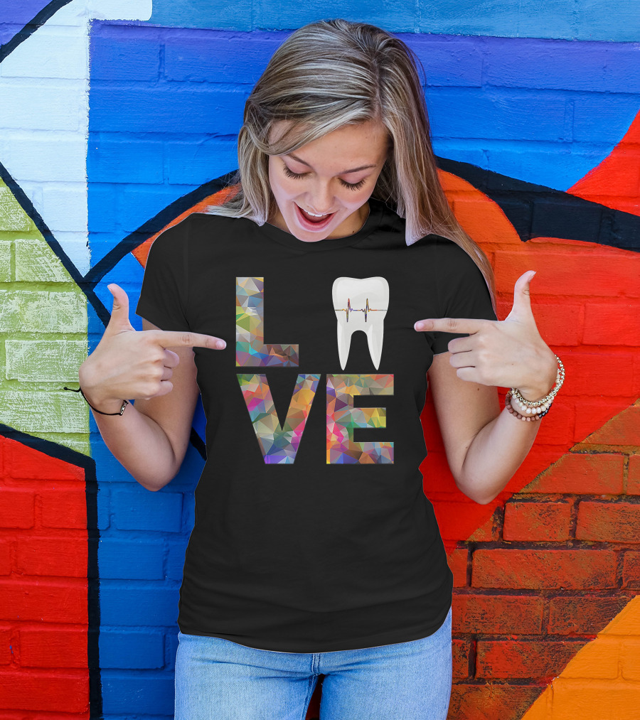LOVE Dentist Dentistry Valen 3D Tooth Heartbeat T-Shirt