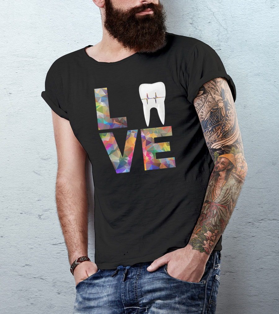 LOVE Dentist Dentistry Valen 3D Tooth Heartbeat T-Shirt