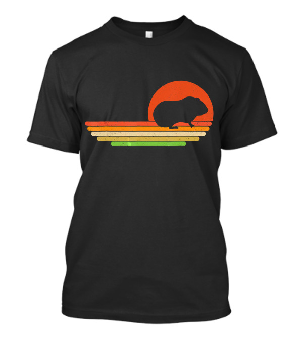 Retro Sunset Stripes With Distressed Guinea Pig T-Shirt