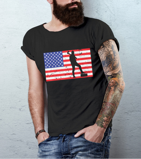 Distressed USA American Flag Lumberjack T-Shirt