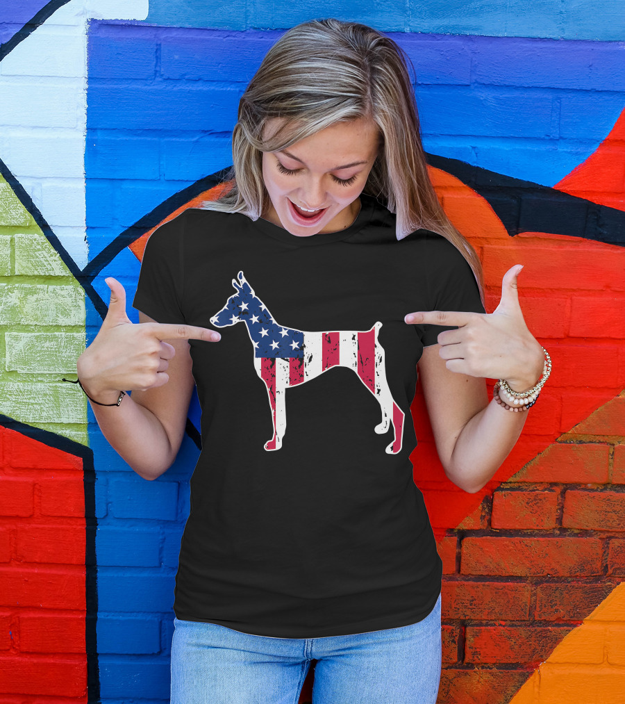 Doberman American Flag Dog Lovers 4th Of July T-Shirt