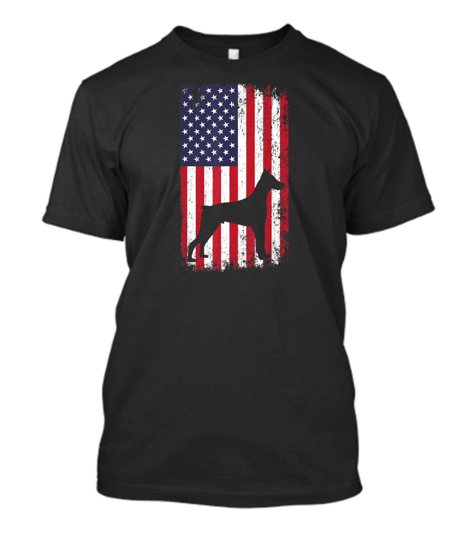 Doberman Silhouette On American Flag For 4th Of July T-Shirt