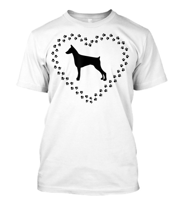 Doberman Pinscher Dog Heart Paw Silhouette Dobie T-Shirt