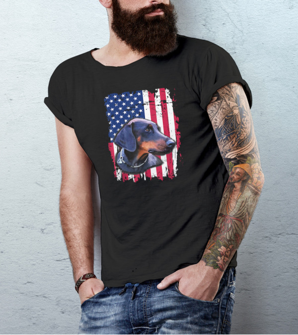Doberman Pinscher American Flag 4th Of July T-Shirt