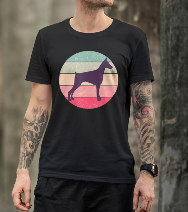 Doberman Pinscher Vintage Stripes Retro Circle T-Shirt