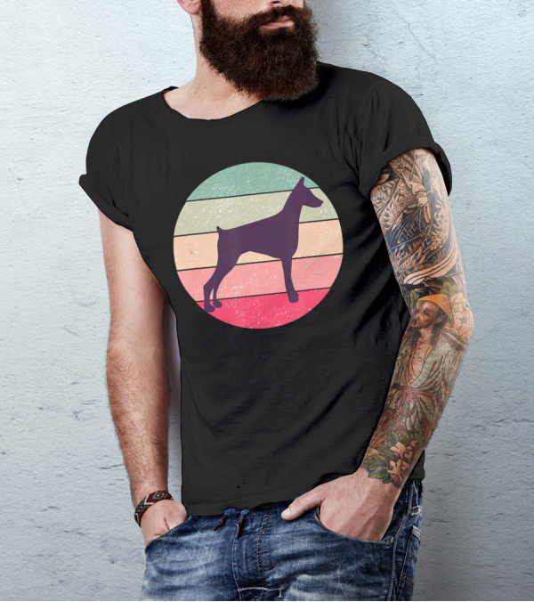 Doberman Pinscher Vintage Stripes Retro Circle T-Shirt