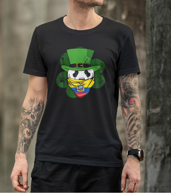 Ecuadorian Panda Wearing Irish Bandana With Shamrock Hat T-Shirt