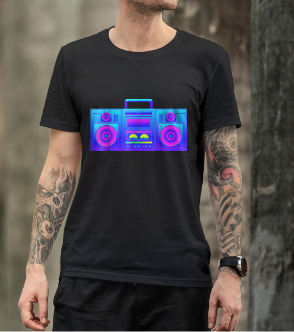 Psychedelic Rainbow Neon EDM Boombox Trippy Hip Hop Rave T-Shirt