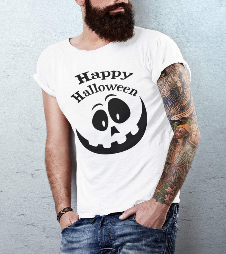 Happy Halloween Funny Pumpkin Smile Face Black T-Shirt