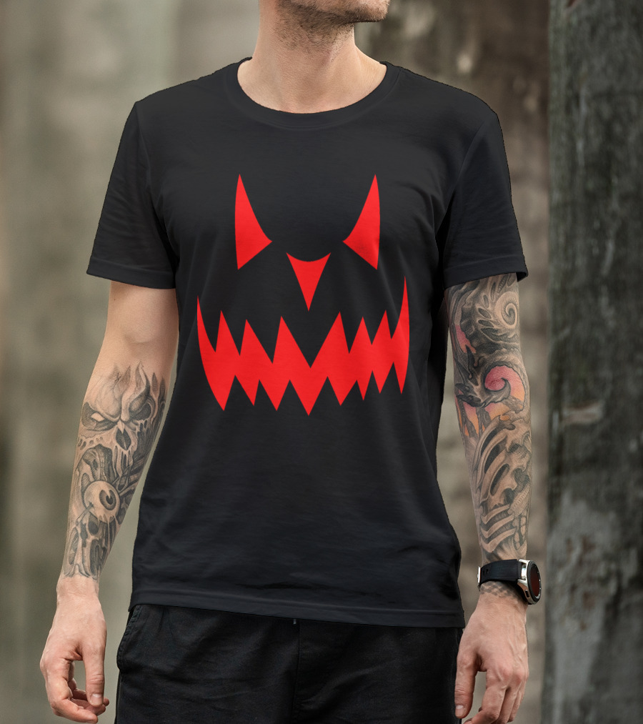 Happy Halloween Evil Pumpkin Smile Red Spooky Jack-O'-Lantern Face T-Shirt
