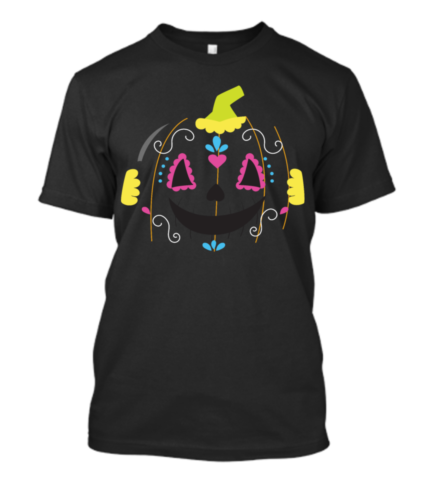 Sugar Skull Pumpkin Face Funny Halloween Colorful Swirls T-Shirt