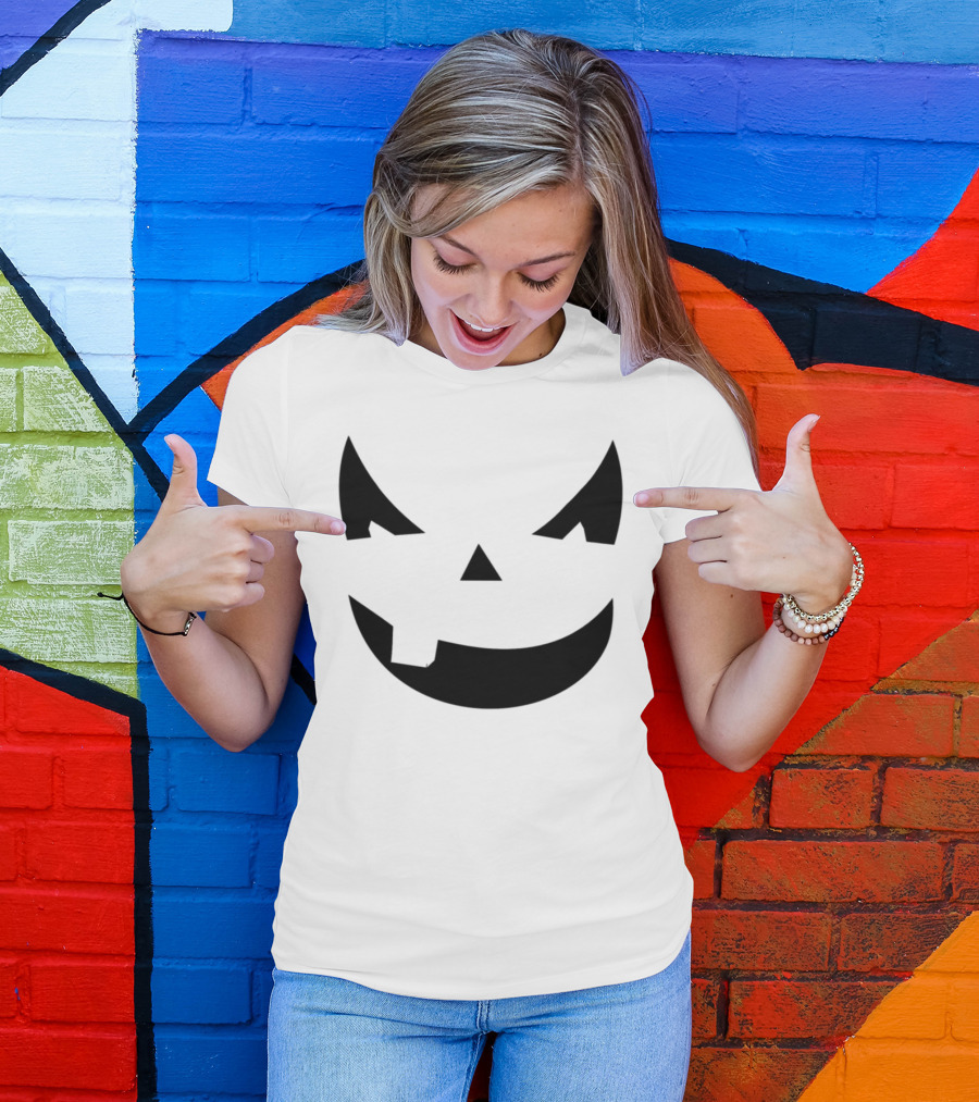 Evil Grinning Halloween Pumpkin Face October Holiday T-Shirt