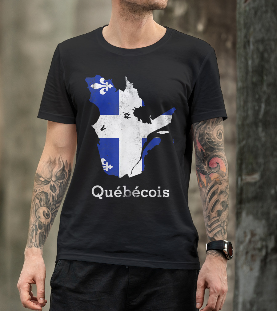Québecois Province Map Fleur-de-Lis Montreal Quebec Flag T-Shirt