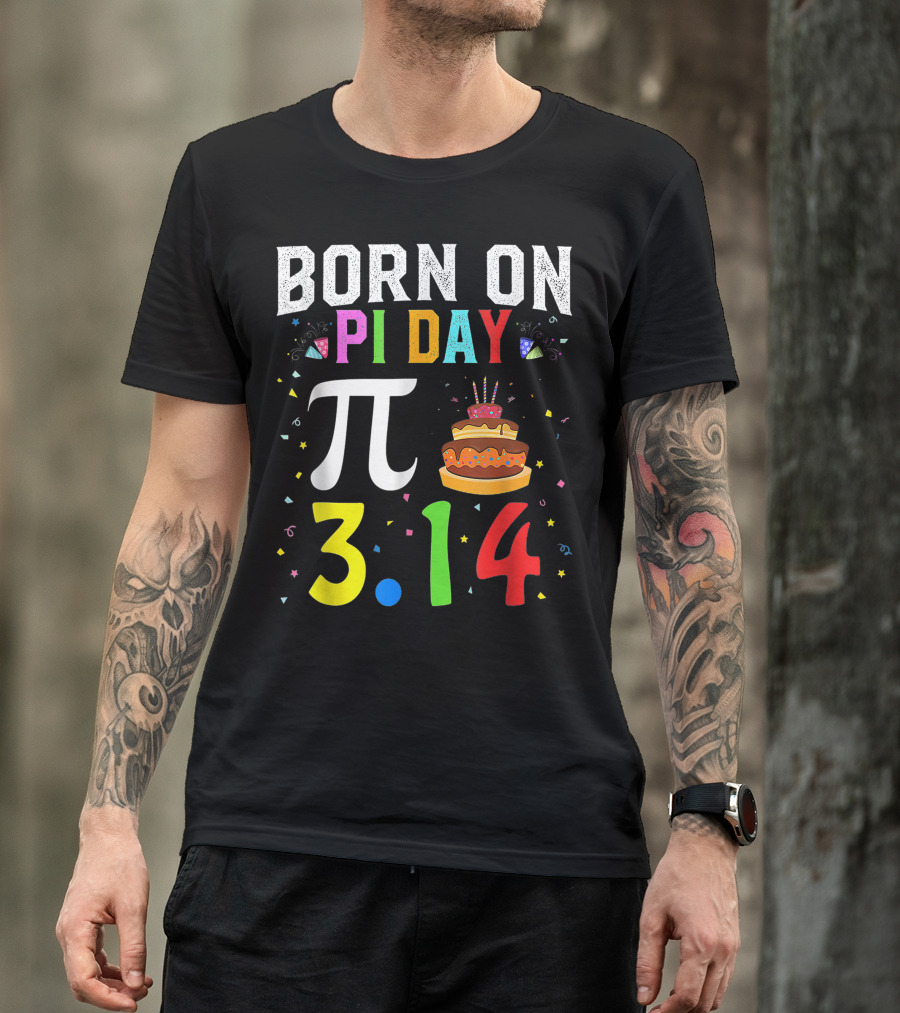 Born On Pi Day 3.14 March Birthday Celebration With Cake And Confetti T-Shirt