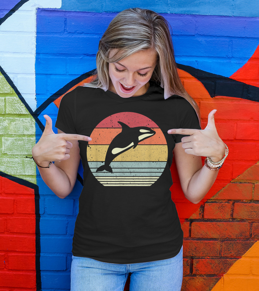 Orca Retro Sunset Style Ocean Stripes T-Shirt