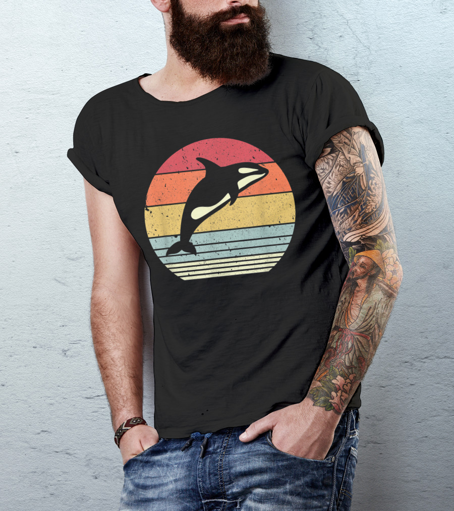 Orca Retro Sunset Style Ocean Stripes T-Shirt