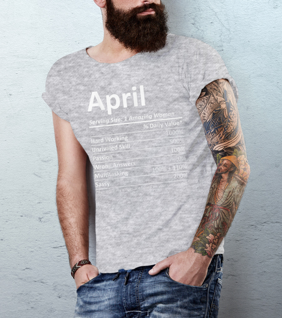 April Nutrition Facts Personalized Name Funny Christmas Gift Idea T-Shirt