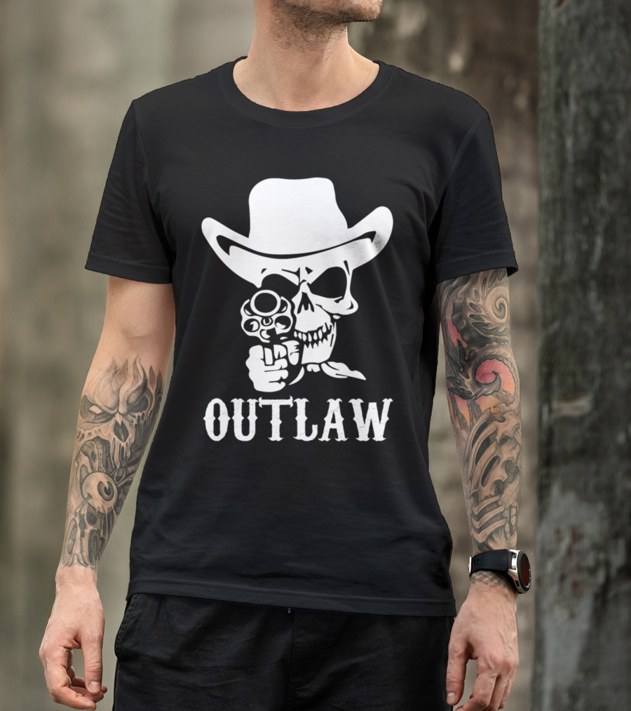 19 Outlaw Cowboy Motorbike 0997 Vintage Wild West Adventure Rider T-Shirt