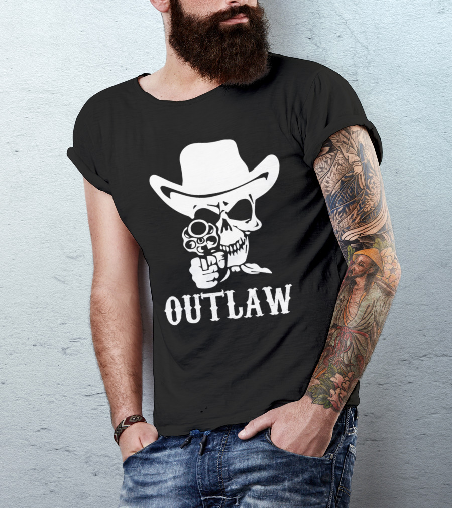 19 Outlaw Cowboy Motorbike 0997 Vintage Wild West Adventure Rider T-Shirt