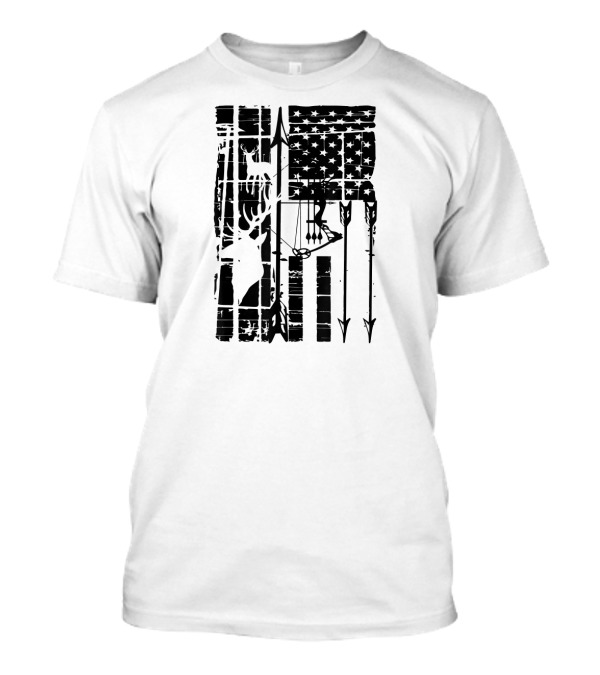American Flag Deer Bow Hunting Patriotic T-Shirt