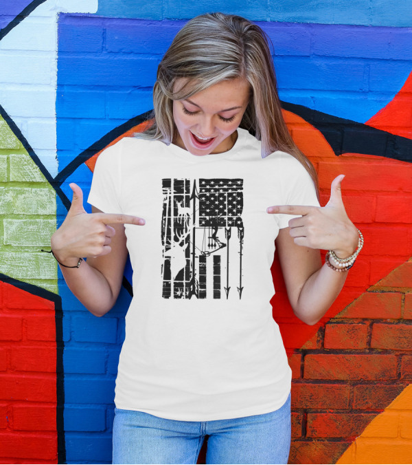 American Flag Deer Bow Hunting Patriotic T-Shirt